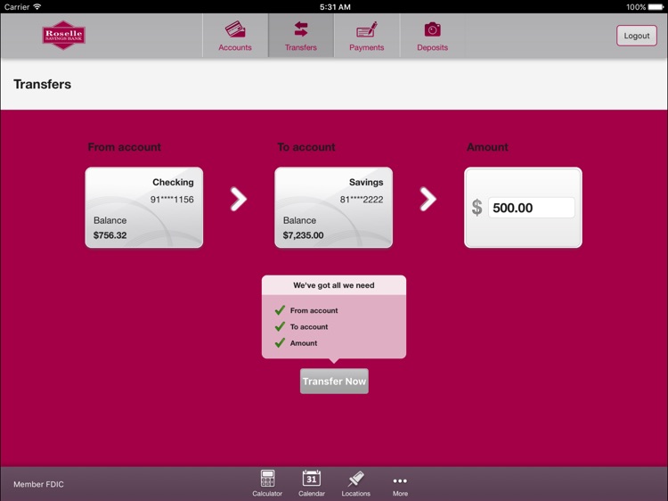 Roselle Savings Mobile Banking for iPad screenshot-3