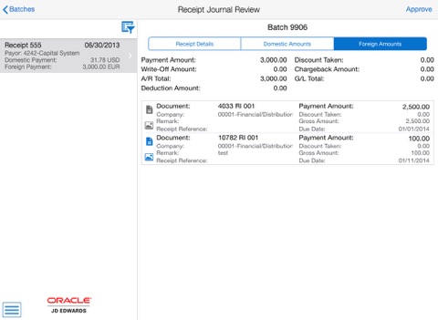 Receipt Batch Approvals Tablet for JDE E1 screenshot 4