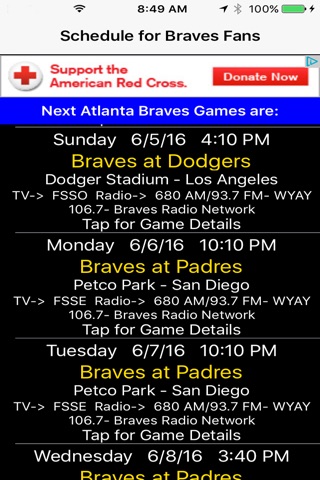 Schedule for Braves fans screenshot 2