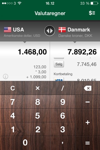 Valutaregner screenshot 2