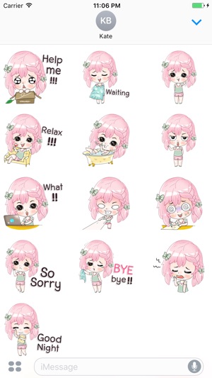 Pearl Pink Hair Girl English Stickers(圖3)-速報App