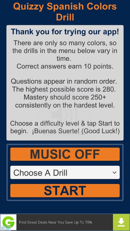 Quizzy Spanish Colors Practice Drill