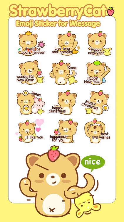 Strawberry Cat Emoji Sticker for iMessage