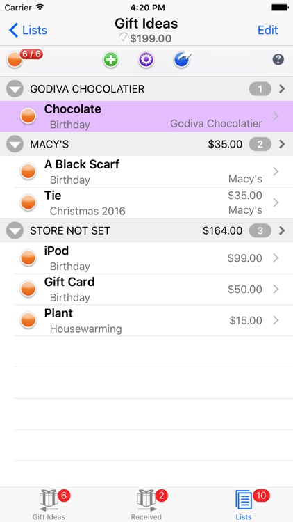 Gift List Budget Shopper