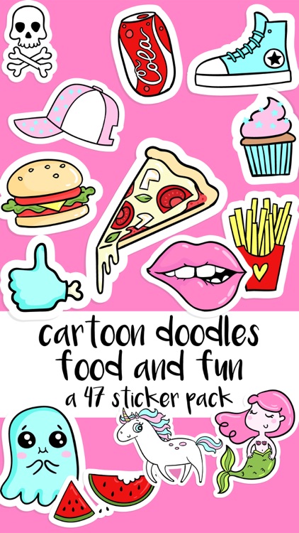Cartoon Doodle Food and Fun Sticker Pack