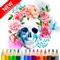 Sugar Skull Coloring Drawing For Coco Day of Dead, in this app you can find unique coloring pages of sugar skull and other relaxing creative designs for your entire family and kid to color
