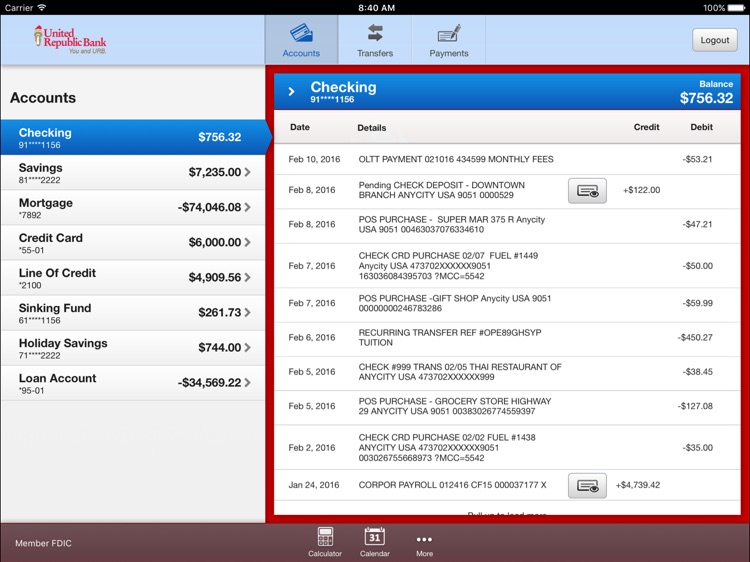 URB Mobile Banking for iPad