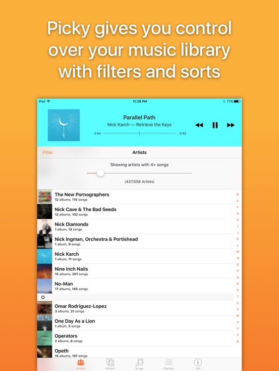 Picky for iPad: Filter, queue, and play your music