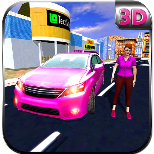 Pink Taxi Girl Driver & Modern Car Rush Games Icon