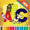 Kids ABC animals Cartoon words Coloring book page