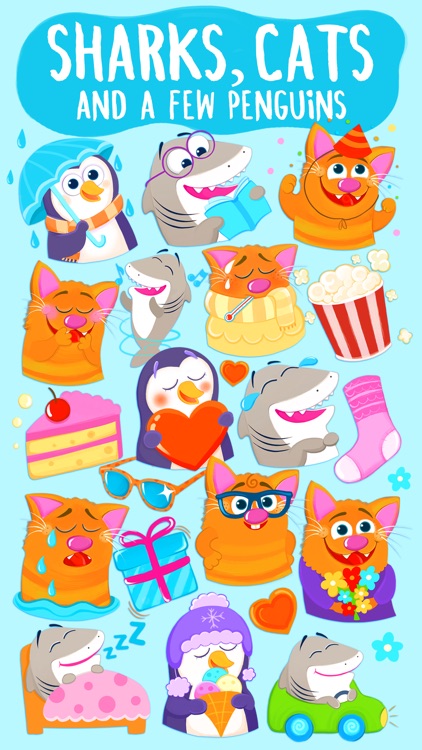 Nice Shark! Good Kitty Cat and Penguin Too! Emoji screenshot-0