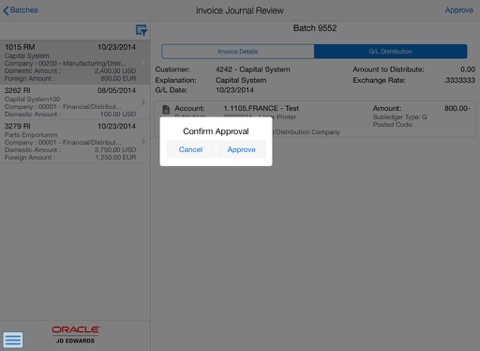 Скриншот из Invoice Batch Approvals Tablet for JDE E1