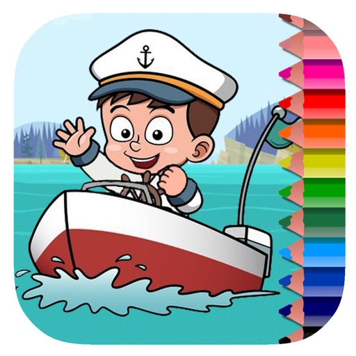 Coloring Book Captain And Boat Game Educational Icon