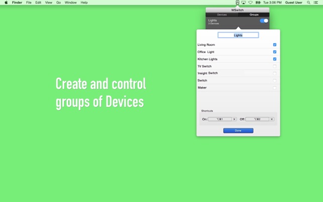 Captura de pantalla de WSwitch para interruptores inteligentes