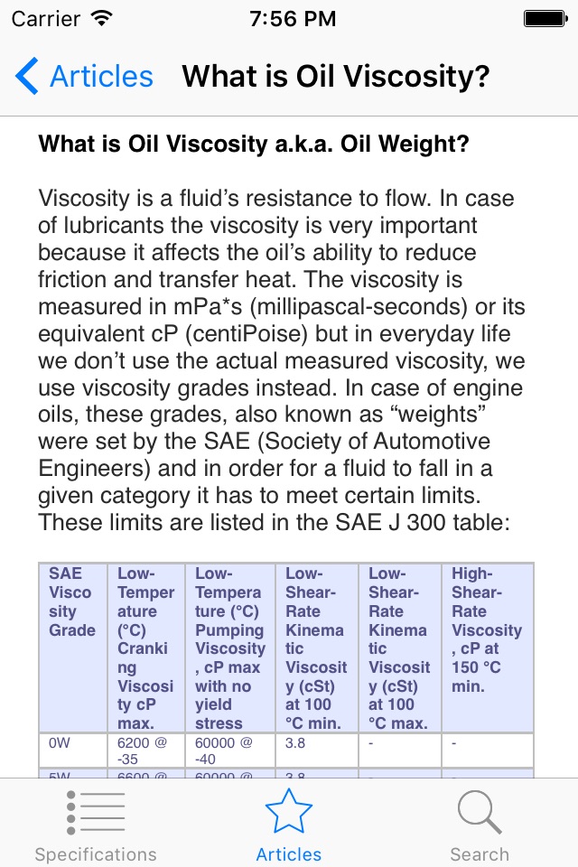 Oil Specifications screenshot 3