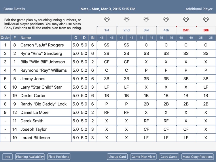 Baseball/Softball Game Planner