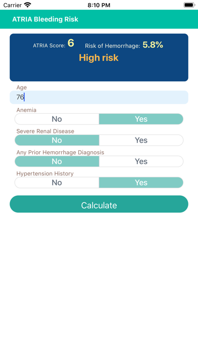 ATRIA Bleeding Risk screenshot 2