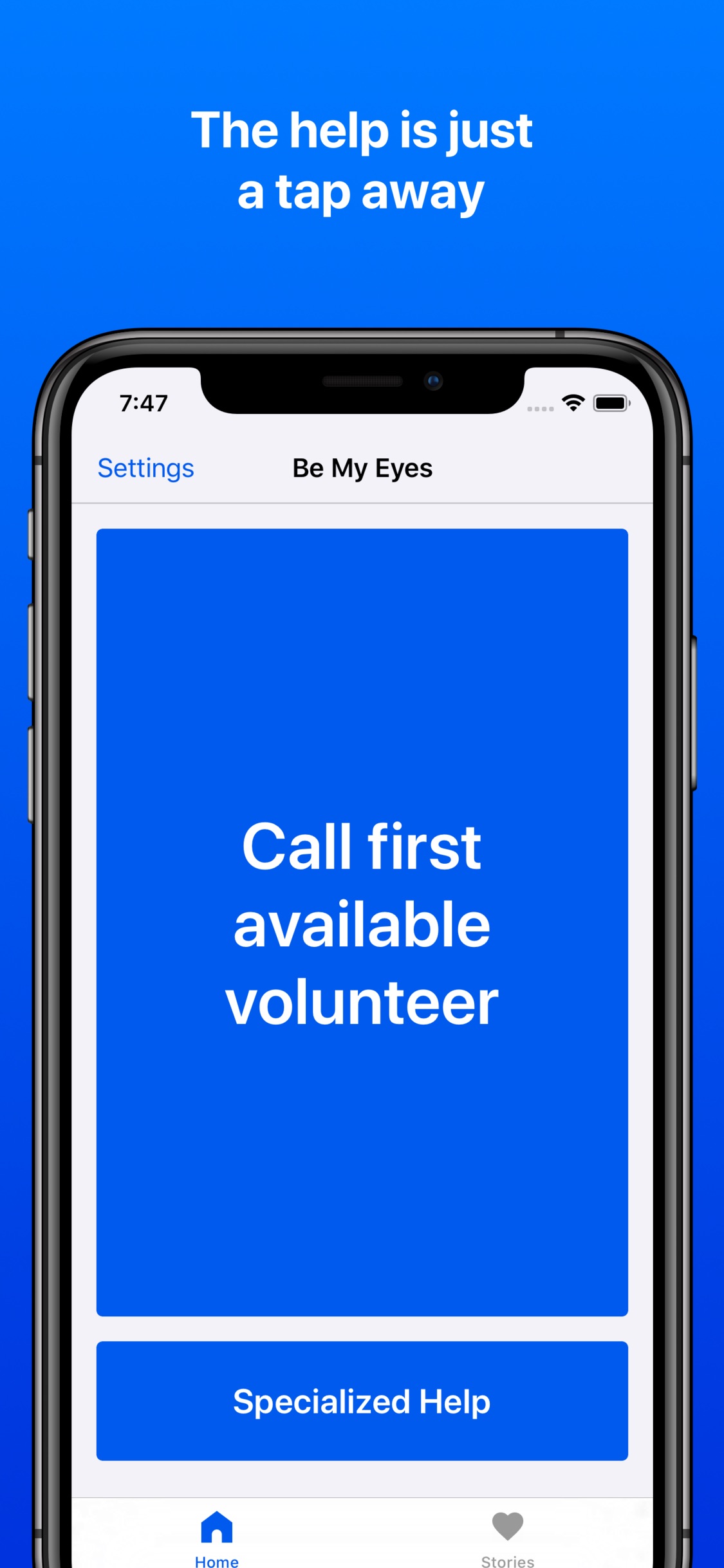 Screenshot do app Be My Eyes – Helping blind see