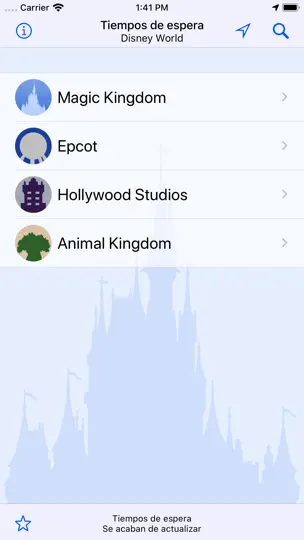 Captura de pantalla de Tiempos: Disney World en iPhone 3