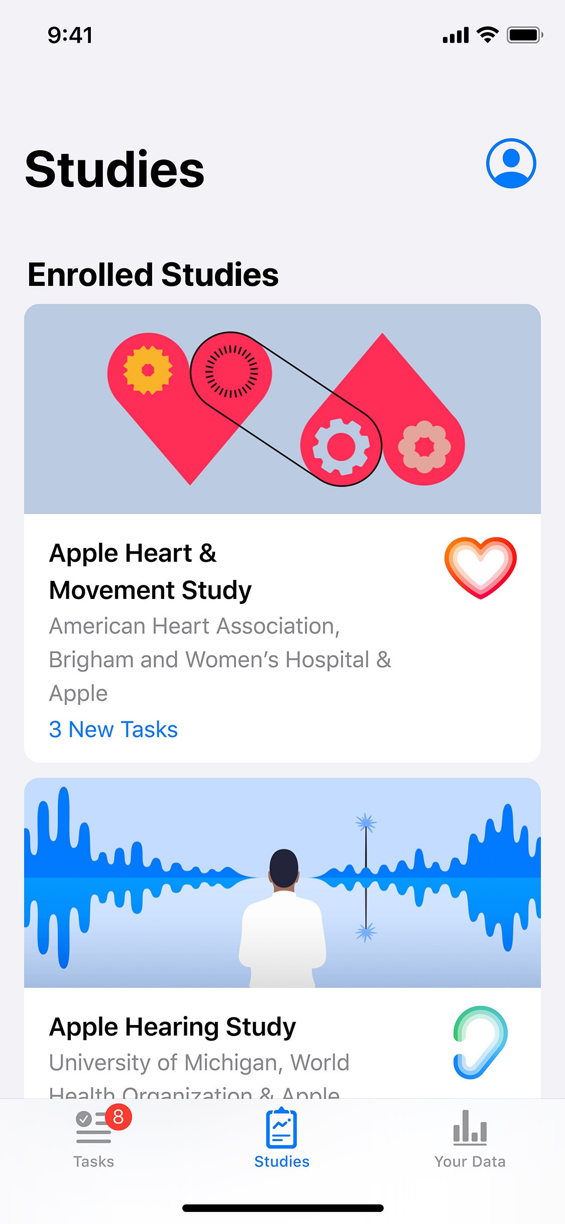 Screenshot do app Apple Research
