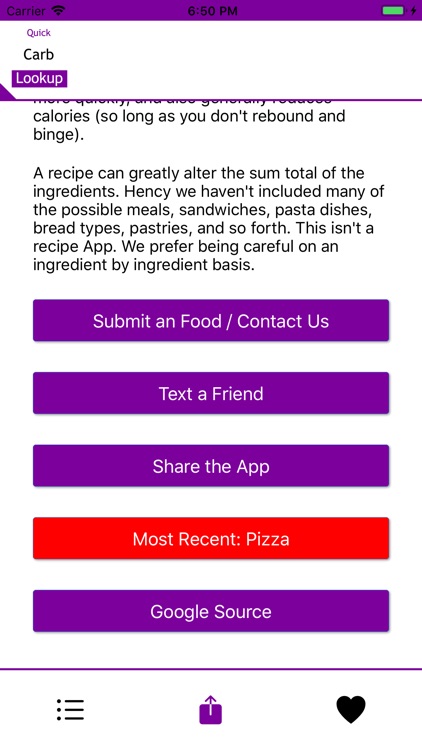 Quick Carbs Lookup