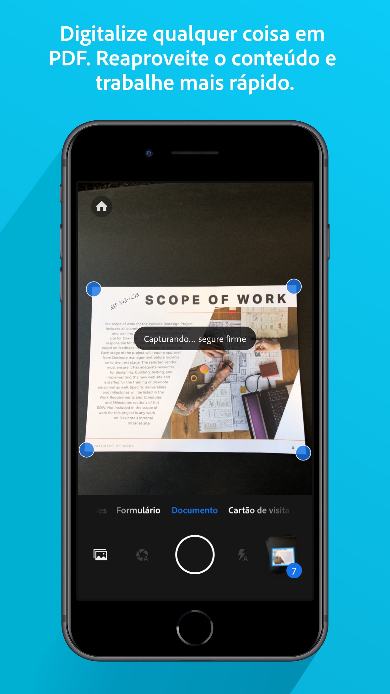 Screenshot do app Adobe Scan: PDF Scanner e OCR