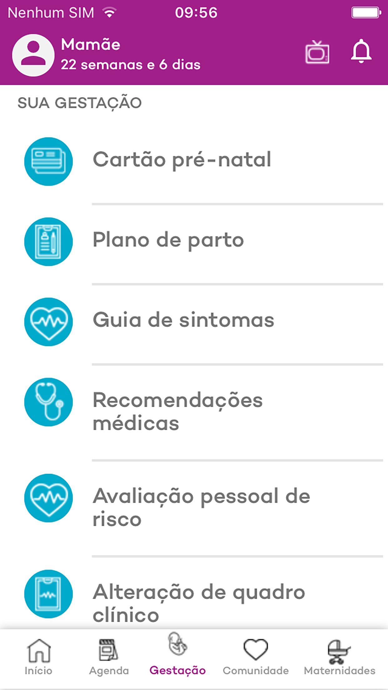 Screenshot do app Canguru Gravidez
