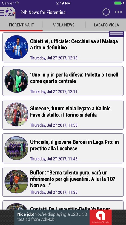 24h News for Fiorentina