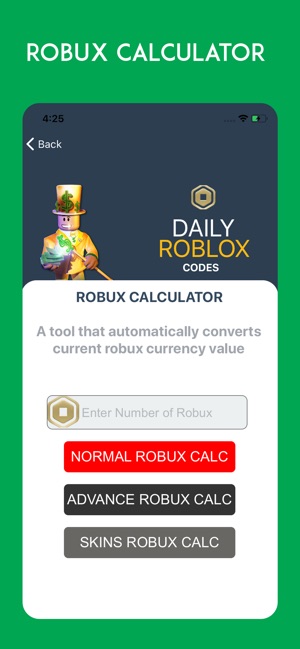Robux Calc Roblox Codes On The App Store - roblox skins in real life get robux on pc
