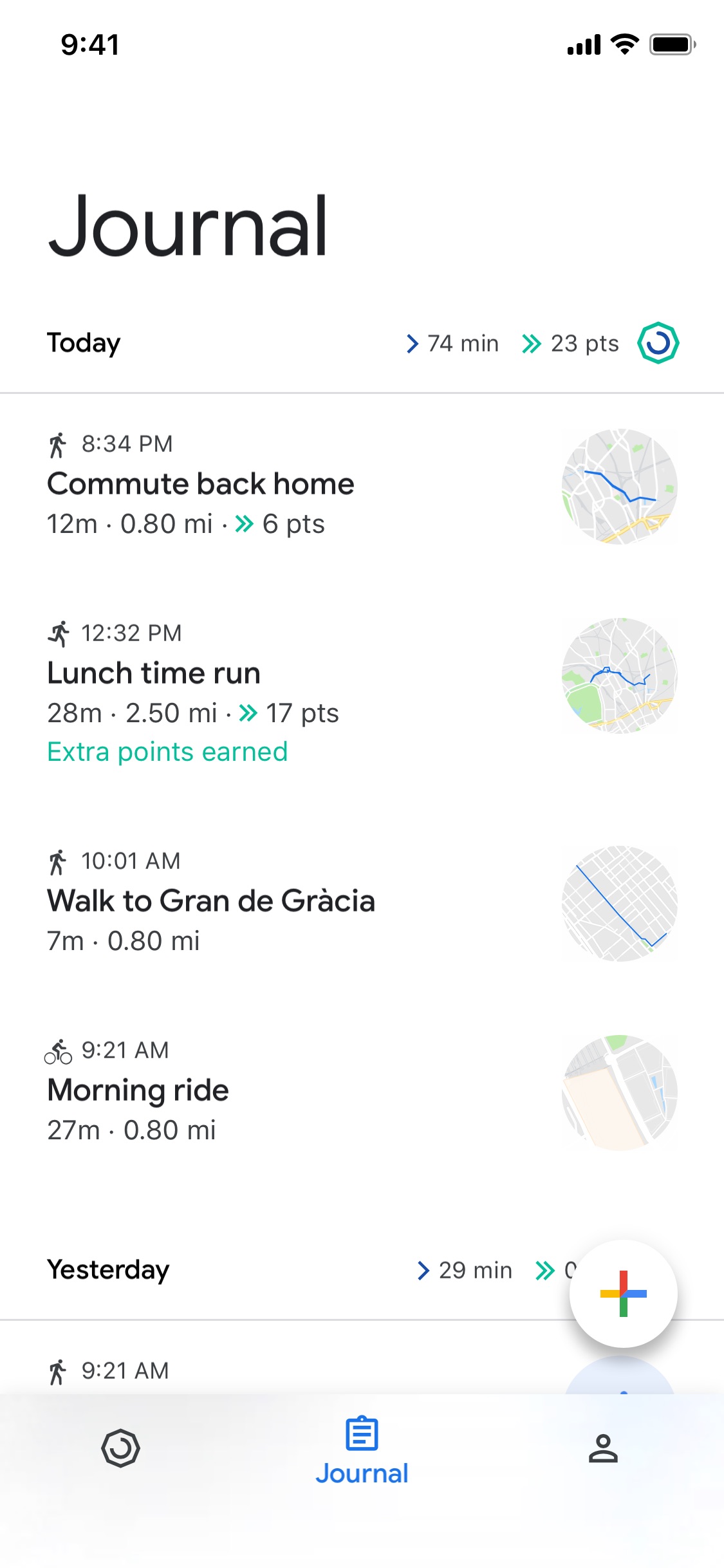 Screenshot do app Google Fit: monitor fitness