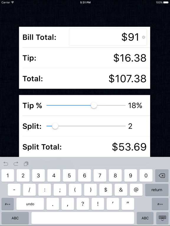 Tip Calculator % Free screenshot