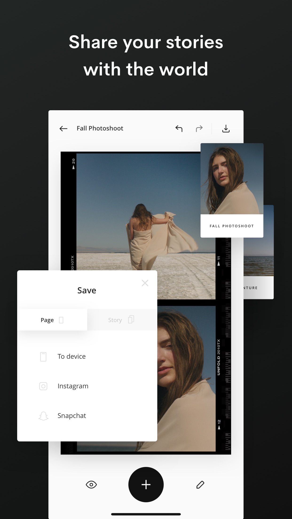 Screenshot do app Unfold — Editor de Histórias