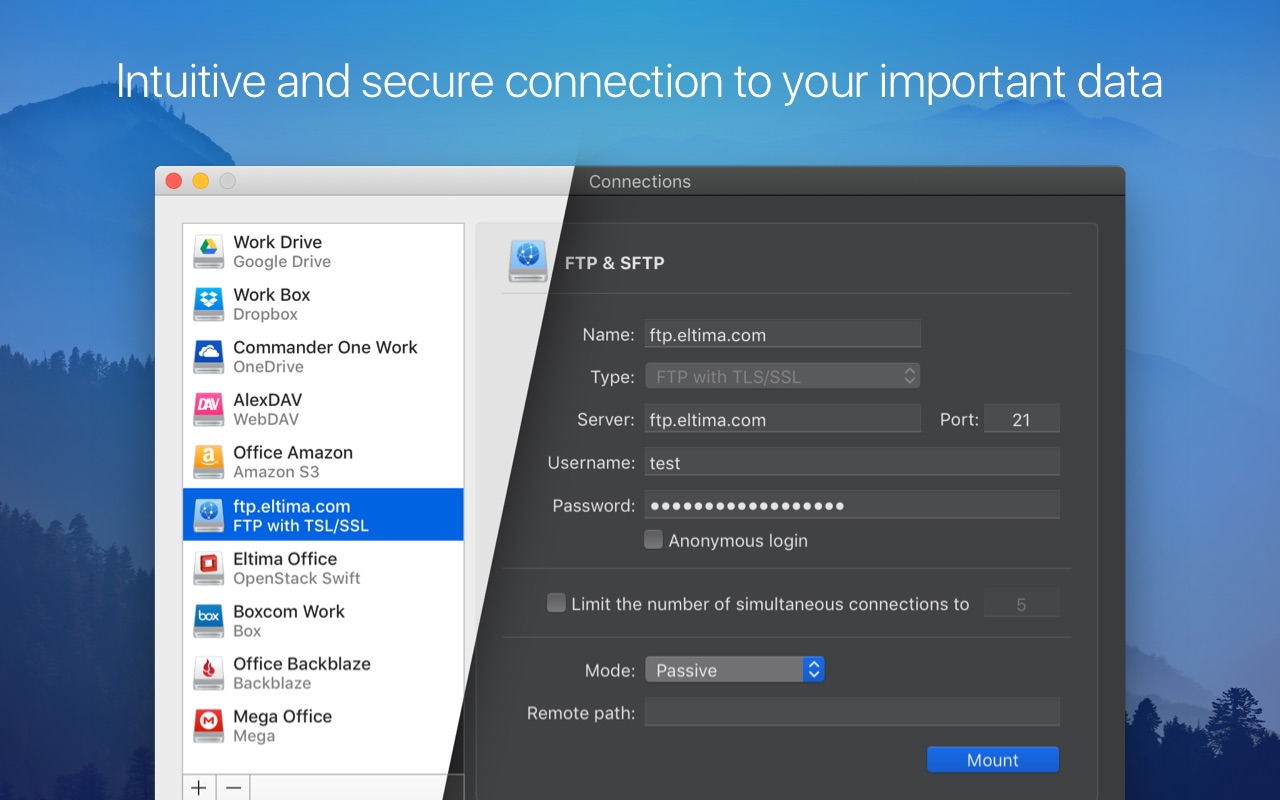 Screenshot do app CloudMounter: cloud encryption