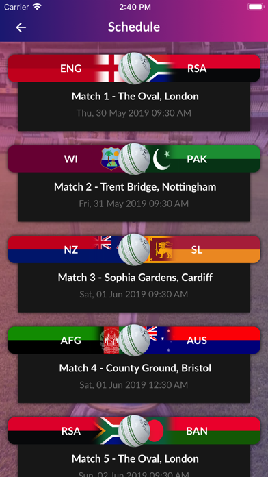 Schedule Cricket WC 2019 screenshot 3