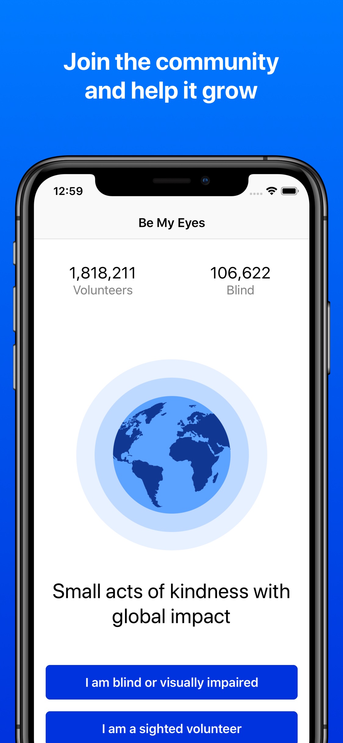 Screenshot do app Be My Eyes – Helping blind see