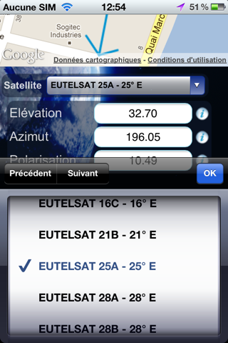 Скриншот из Eutelsat satellite finder