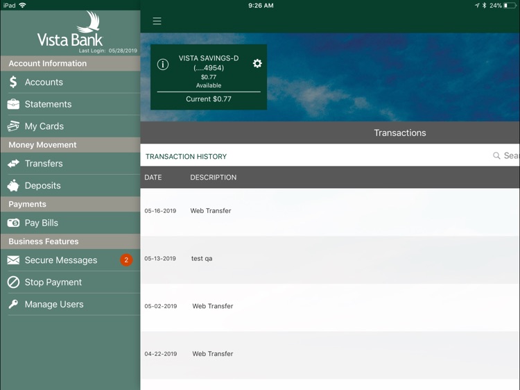 Vista Bank Business for iPad