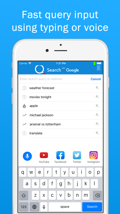 Smart Search & Web Browser – fast and easy to use mobile internet browser for iPhone with quick search engine screenshot