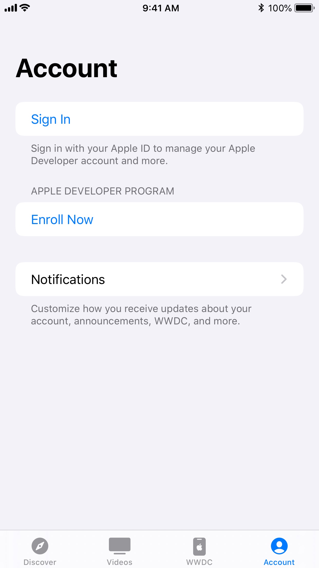 Screenshot do app Apple Developer