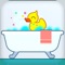 The little Yellow duck needs water to live, splash it into the tub with the water