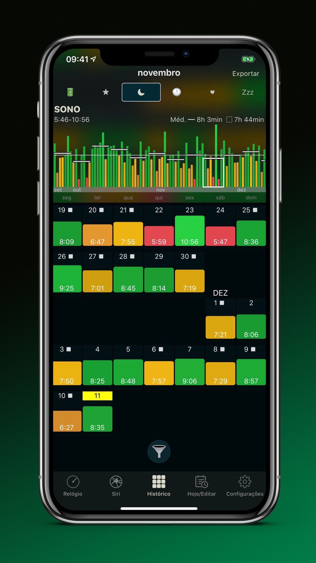 Screenshot do app AutoSleep. Monitore seu sono.