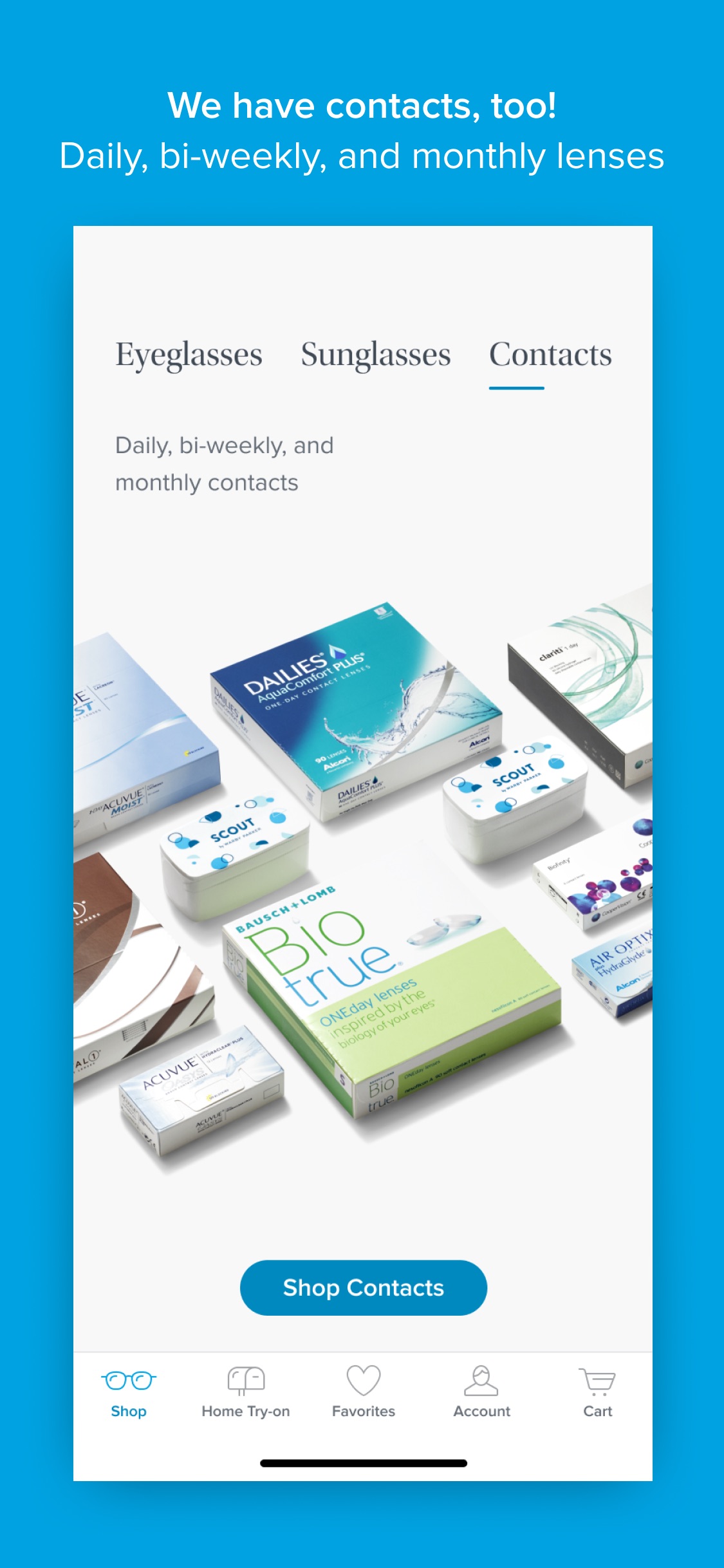 Screenshot do app Warby Parker