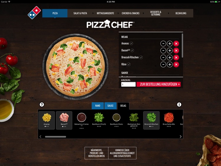 Domino's App für das iPad