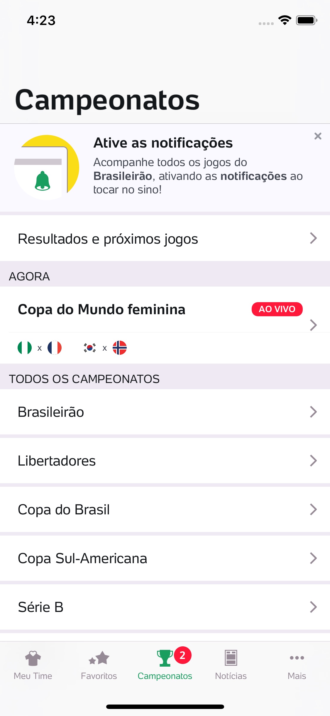 Screenshot do app Placar UOL - Futebol