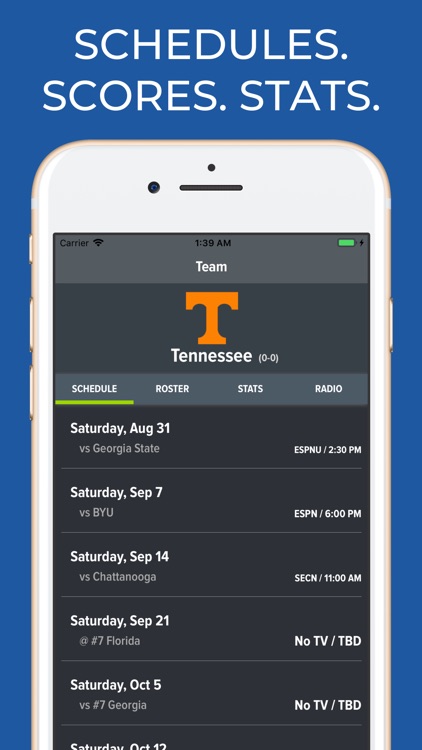 Tennessee Football Schedules
