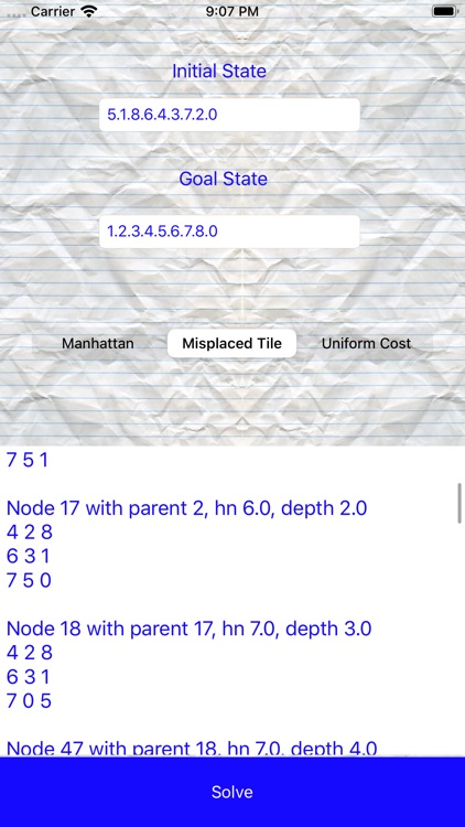 Solver for 8 puzzle