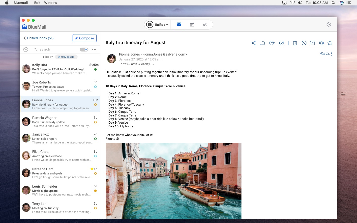 Screenshot do app BlueMail
