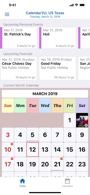 Calendar2U: US Texas