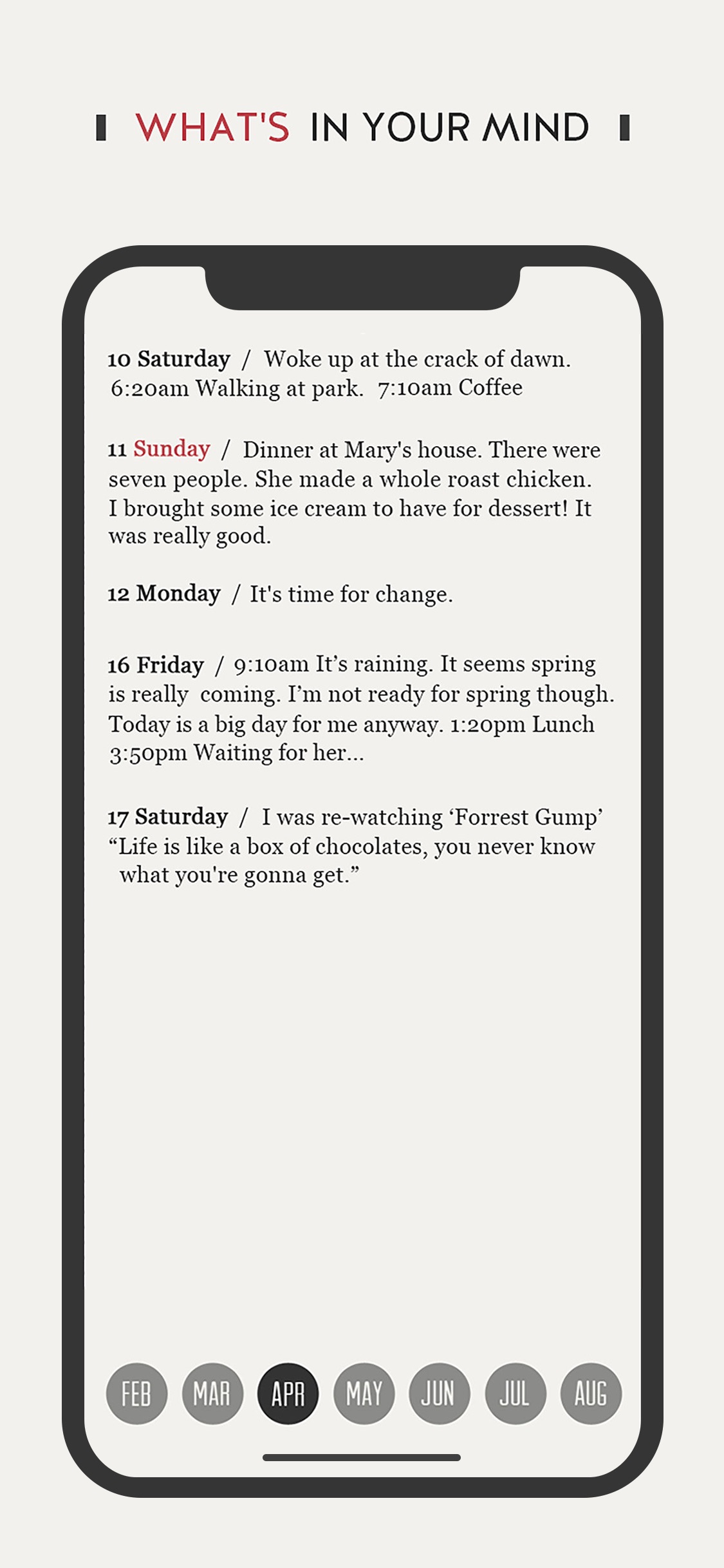 Screenshot do app DayGram - One line a day diary