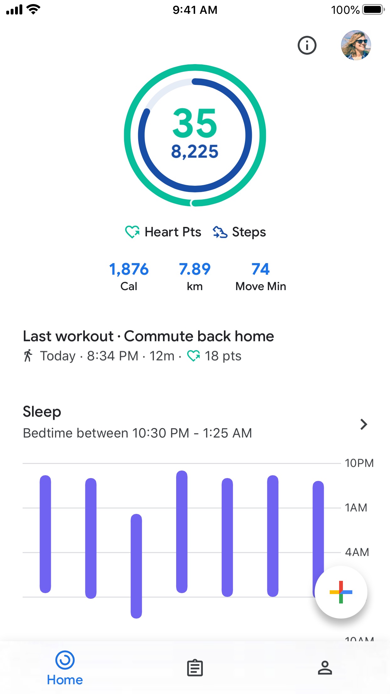 Screenshot do app Google Fit: monitor fitness
